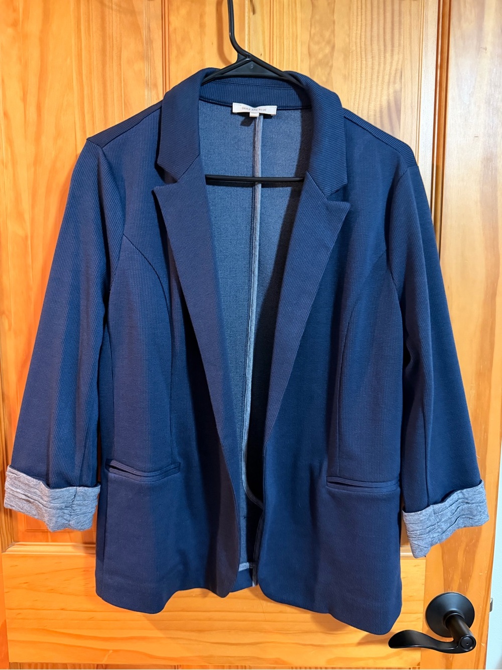 Skies Are Blue Navy Open-Front Blazer with Rolled Cuffs